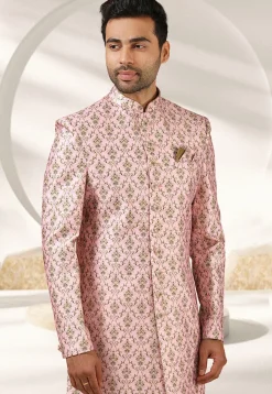 Digital Printed Art Silk Sherwani in Pink