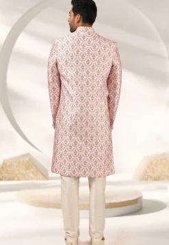 Digital Printed Art Silk Sherwani in Pink