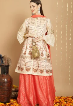 Digital Printed Art Silk Lehenga in Peach