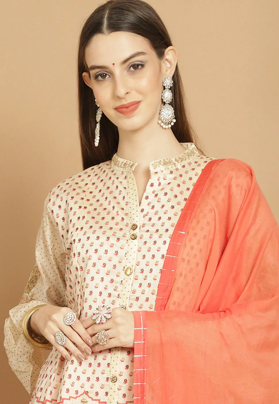 Digital Printed Art Silk Lehenga in Peach