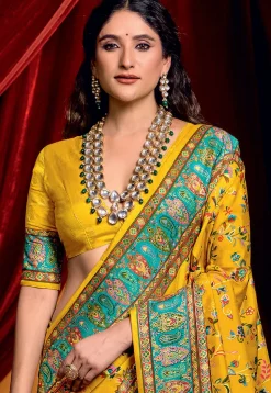 Digital Printed Art Silk Saree in Mustard