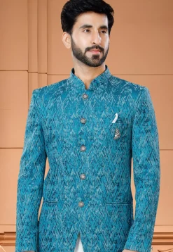 Digital Printed Art Silk Jodhpuri Suit in Blue