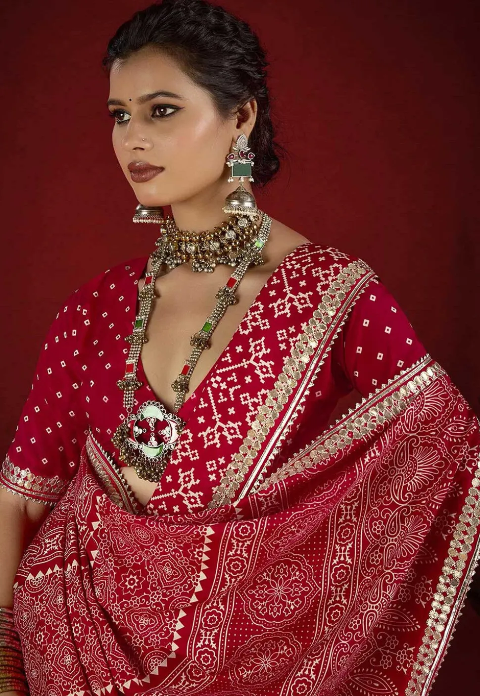 Digital Printed Art Silk Saree in Red