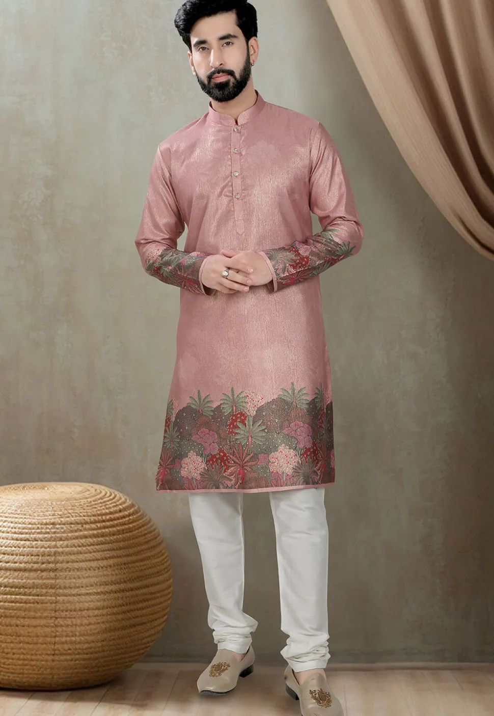 Digital Printed Art Silk Kurta Set in Purple