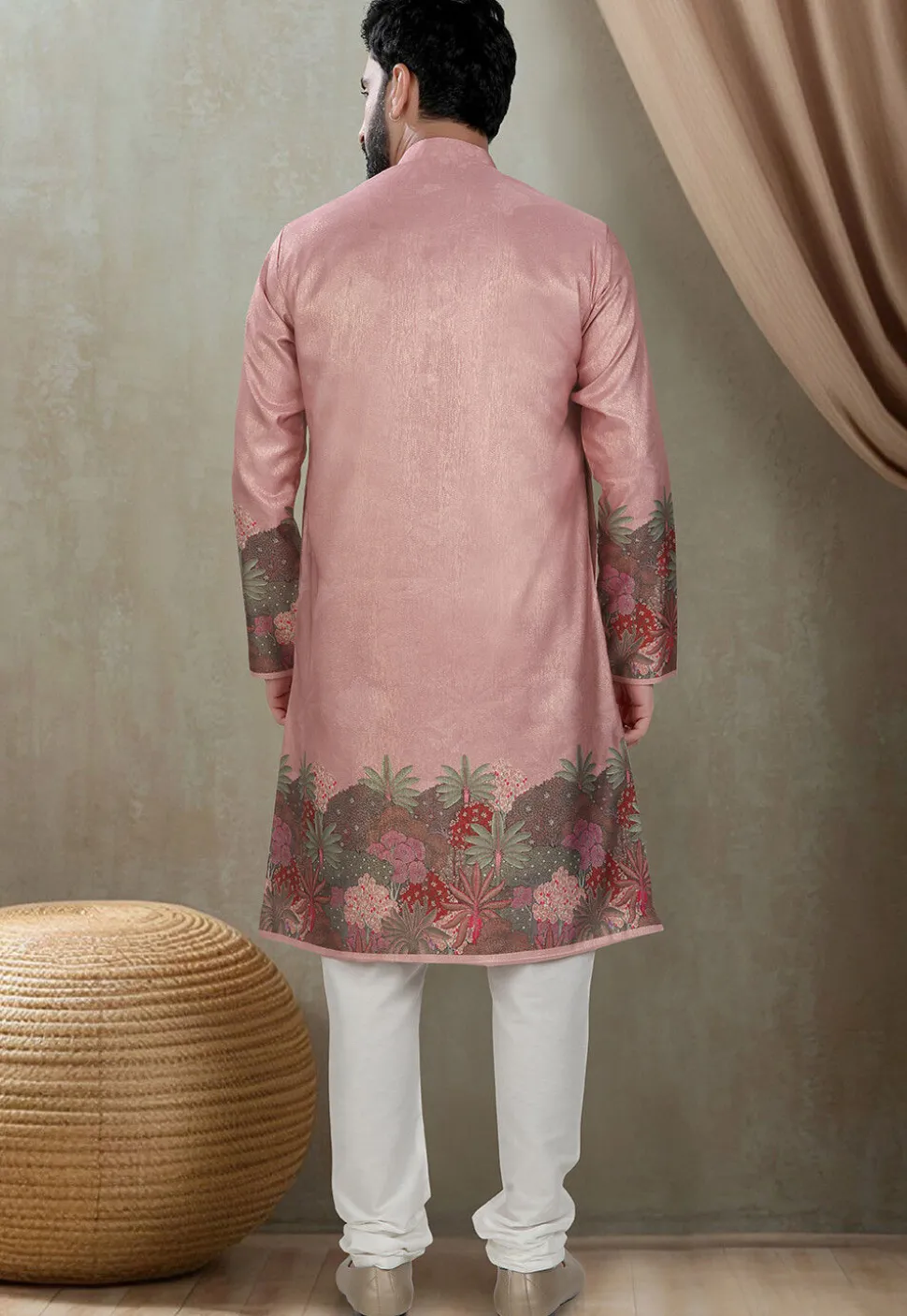 Digital Printed Art Silk Kurta Set in Purple