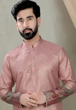 Digital Printed Art Silk Kurta Set in Purple