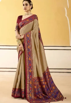 Digital Printed Art Silk Saree in Beige