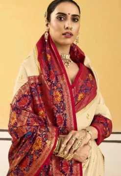 Digital Printed Art Silk Saree in Cream