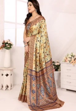 Digital Printed Art Silk Saree in Light Green