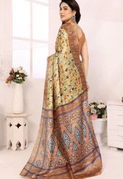 Digital Printed Art Silk Saree in Light Green