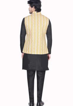 Digital Printed Art Silk Nehru Jacket in Yellow