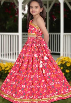 Digital Printed Art Silk Lehenga in Pink