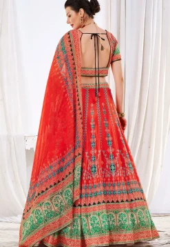 Digital Printed Art Silk Lehenga in Red