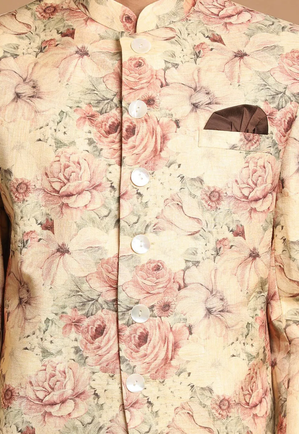 Digital Printed Art Silk Jodhpuri Jacket in Beige