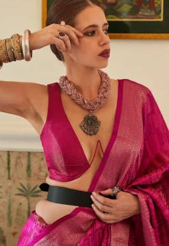 Digital Printed Art Silk Saree in Fuchsia