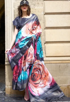 Digital Printed Art Silk Saree in Multicolor