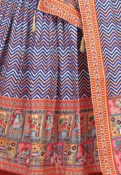 Digital Printed Art Silk Lehenga in Multicolor