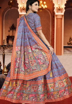 Digital Printed Art Silk Lehenga in Multicolor