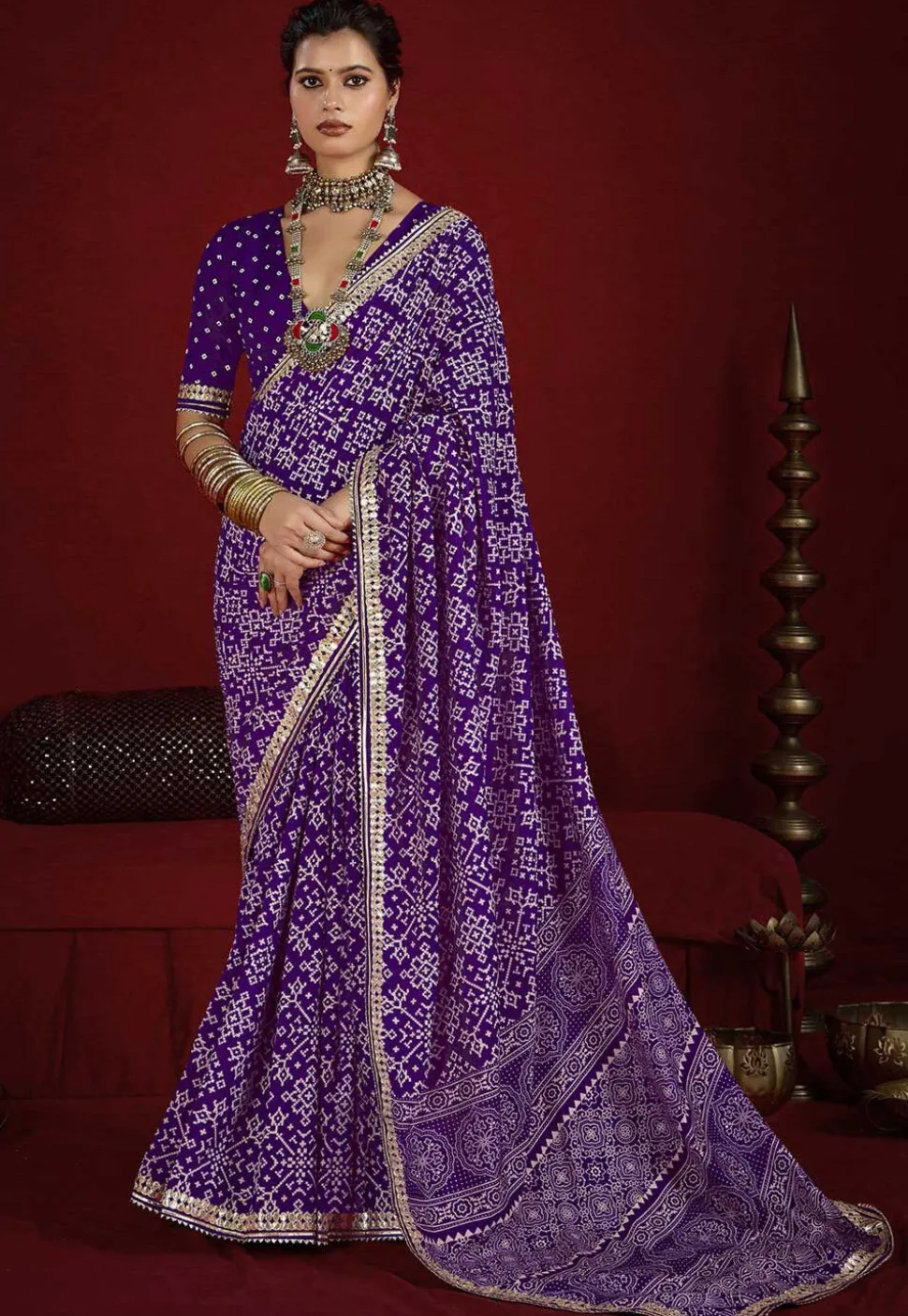 Digital Printed Art Silk Saree in Purple