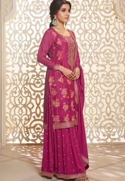 Digital Printed Art Silk Jacquard Pakistani Suit in Pink