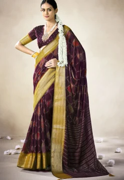 Digital Printed Art Silk Saree in Purple
