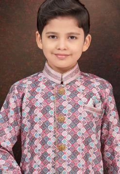 Digital Printed Art Silk Jacquard Sherwani in Multicolor