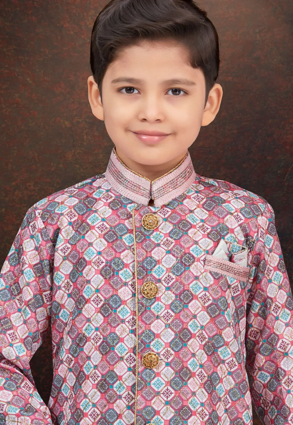 Digital Printed Art Silk Jacquard Sherwani in Multicolor