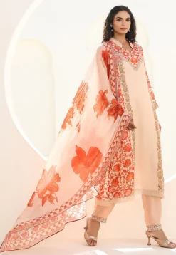 Digital Printed Art Silk Pakistani Suit in Light Beige