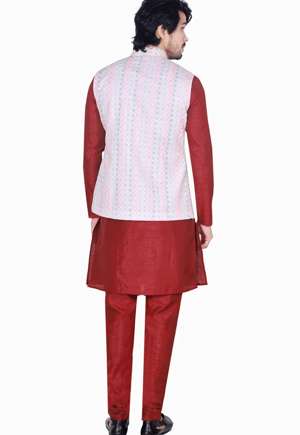Digital Printed Art Silk Nehru Jacket in Multicolor