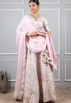 Digital Printed Art Silk Lehenga in Baby Pink