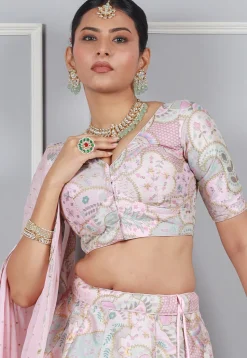 Digital Printed Art Silk Lehenga in Baby Pink