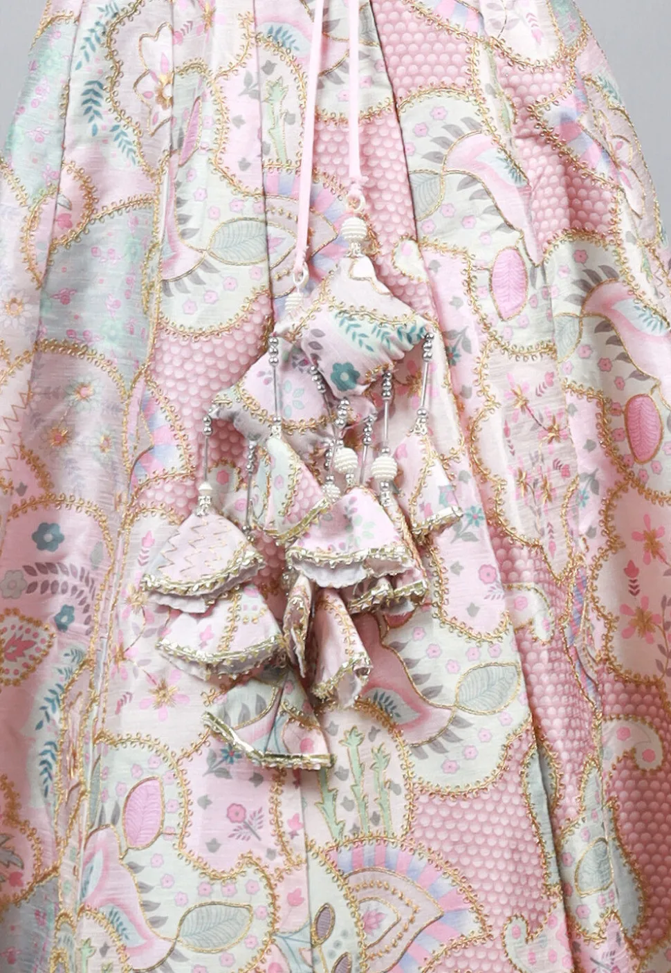 Digital Printed Art Silk Lehenga in Baby Pink