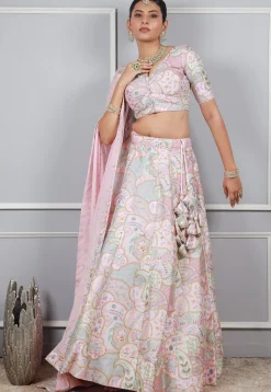 Digital Printed Art Silk Lehenga in Baby Pink