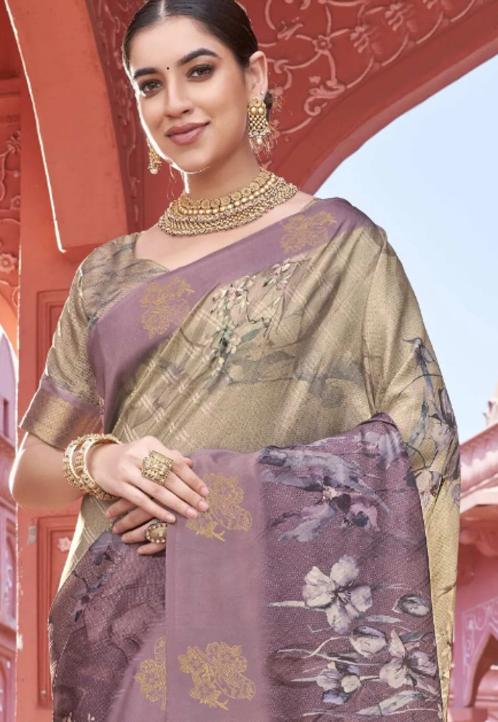 Digital Printed Art Silk Saree in Purple