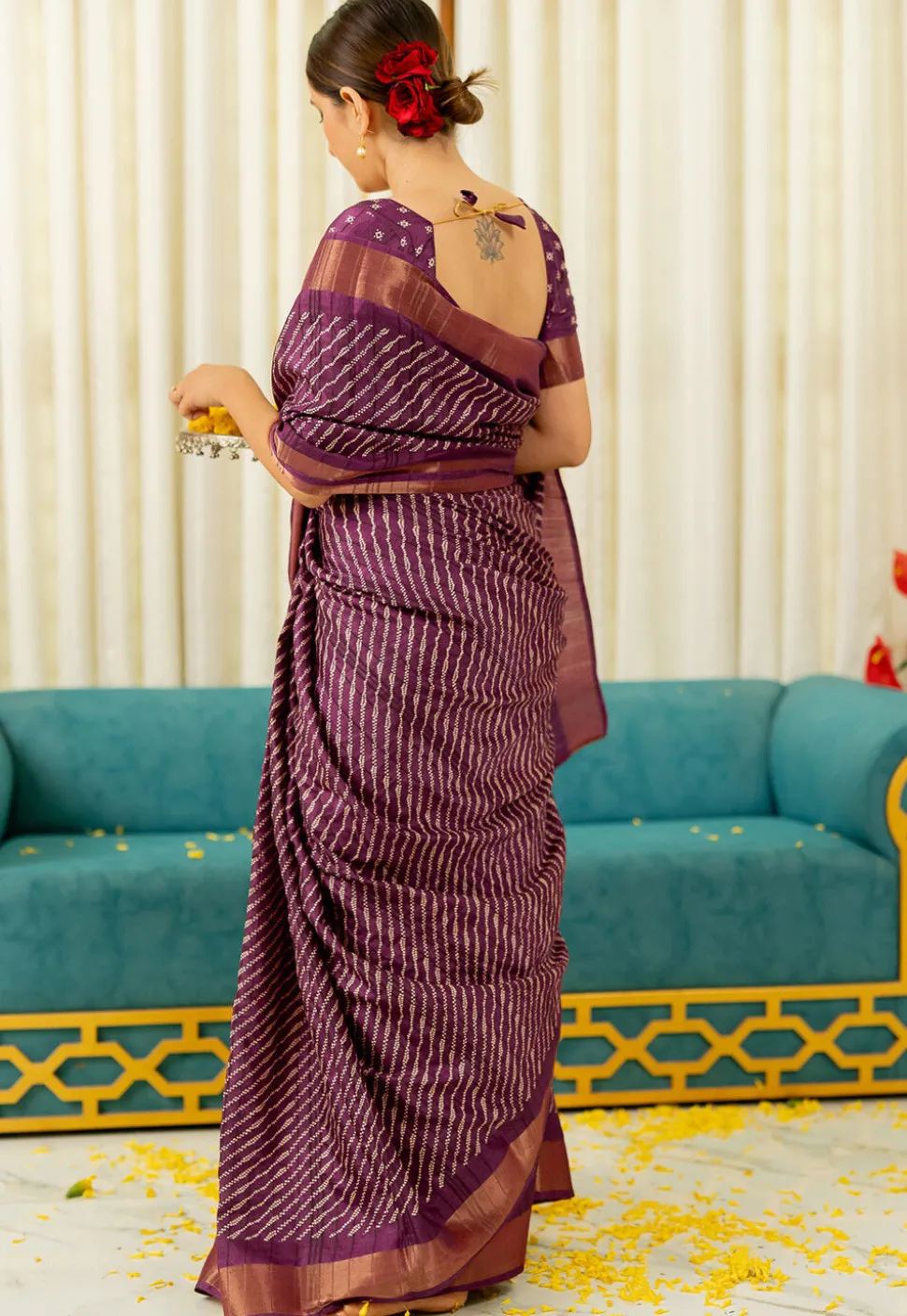 Digital Printed Art Silk Saree in Purple