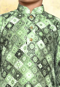 Digital Printed Art Silk Kurta Set in Green