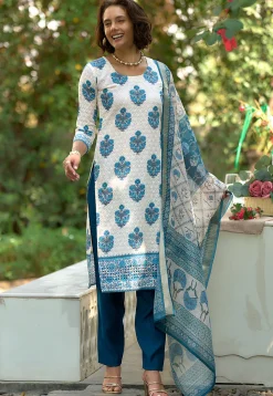 Digital Printed Art Silk Pakistani Suit in Off White