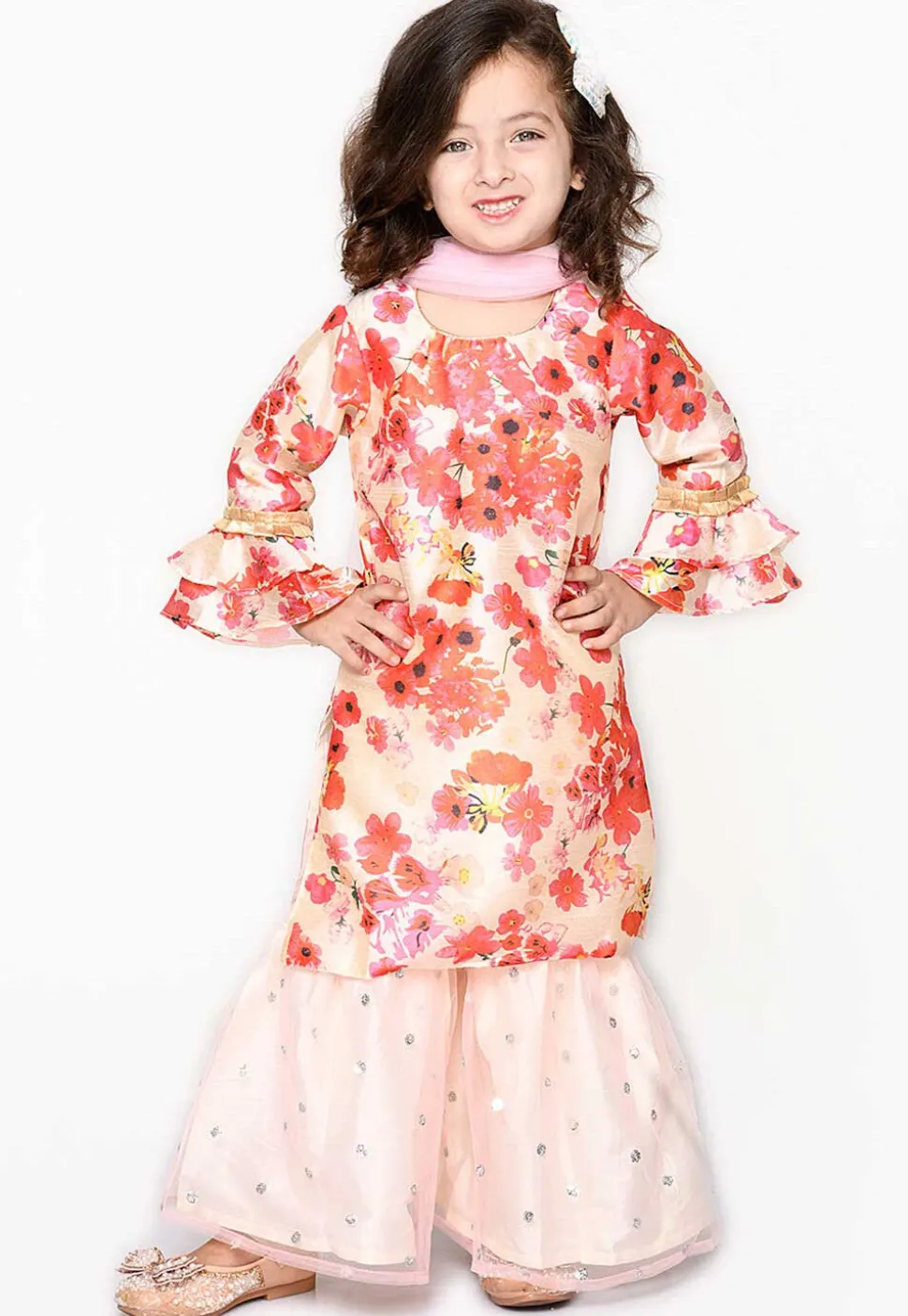 Digital Printed Chanderi Silk Pakistani Suit in Peach