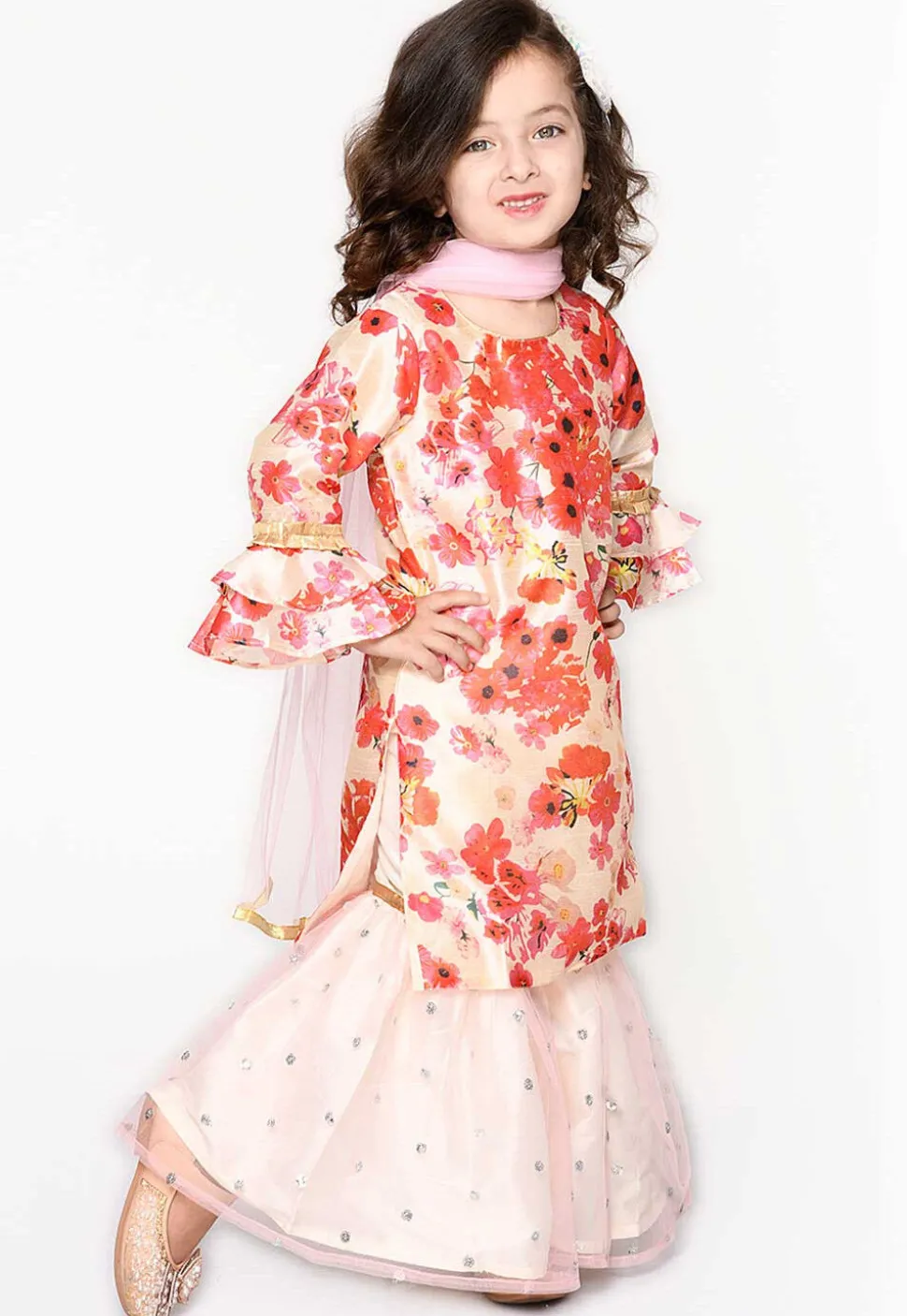 Digital Printed Chanderi Silk Pakistani Suit in Peach