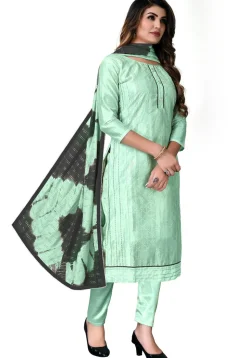 Digital Printed Chanderi Cotton Pakistani Suit in Sea Green