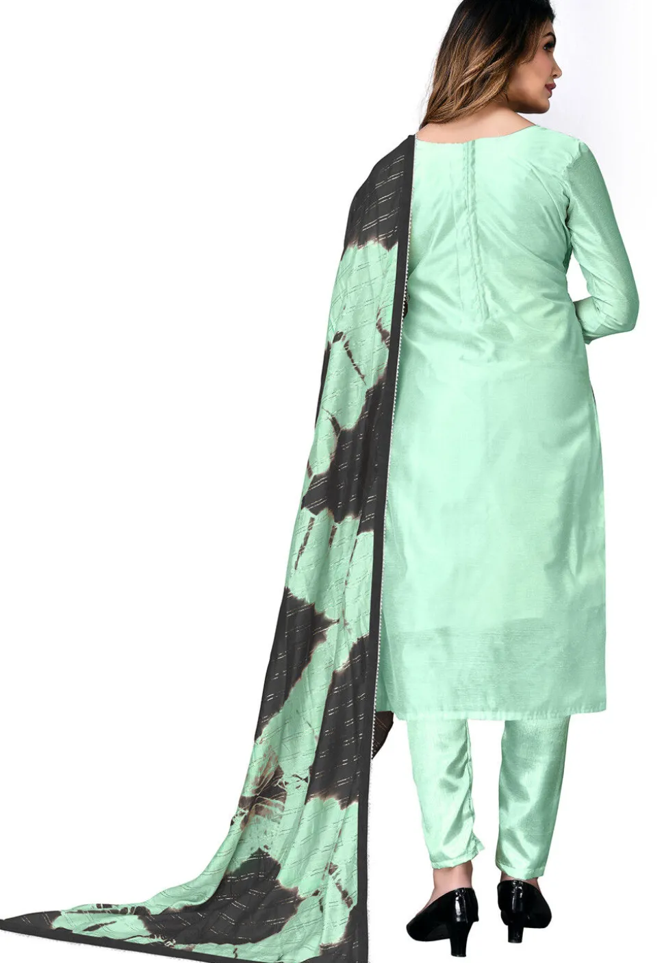 Digital Printed Chanderi Cotton Pakistani Suit in Sea Green