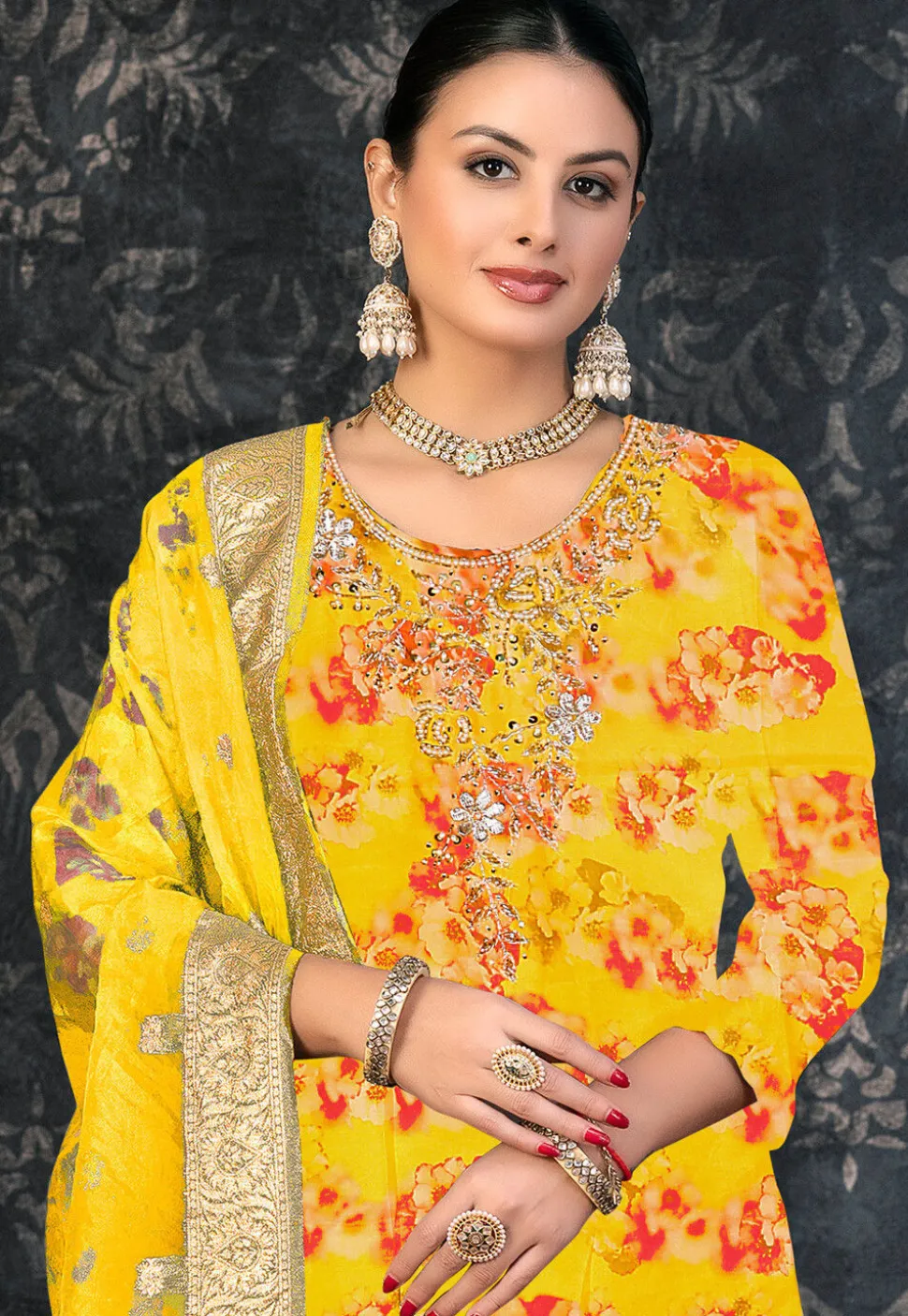 Digital Printed Chanderi Silk Pakistani Suit in Yellow