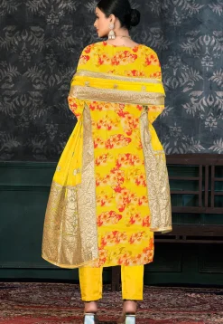 Digital Printed Chanderi Silk Pakistani Suit in Yellow