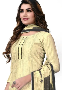 Digital Printed Chanderi Cotton Pakistani Suit in Light Yellow