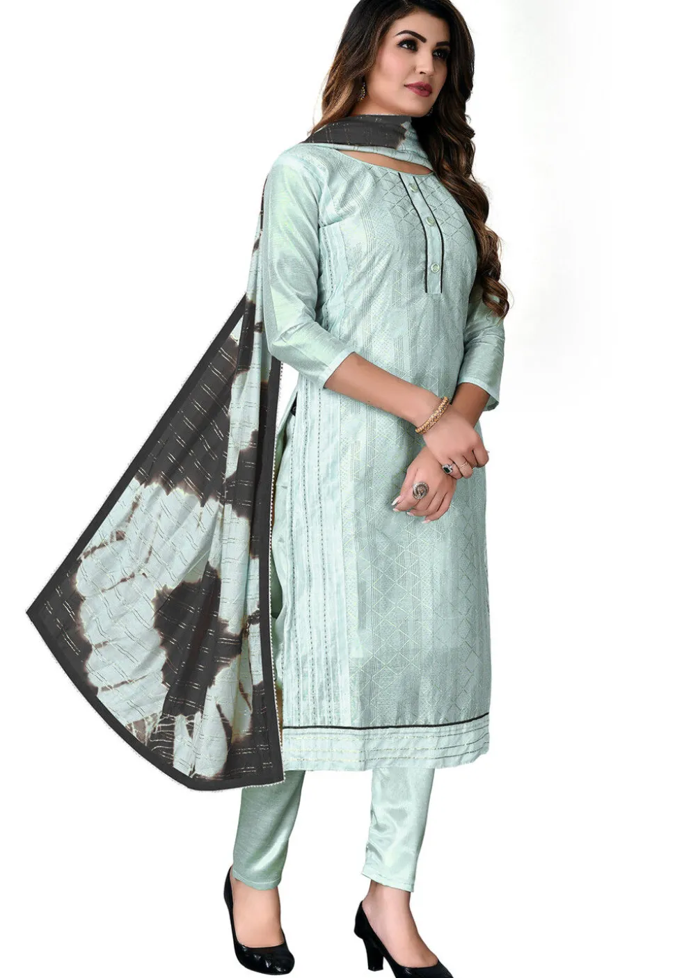 Digital Printed Chanderi Cotton Pakistani Suit in Sky Blue