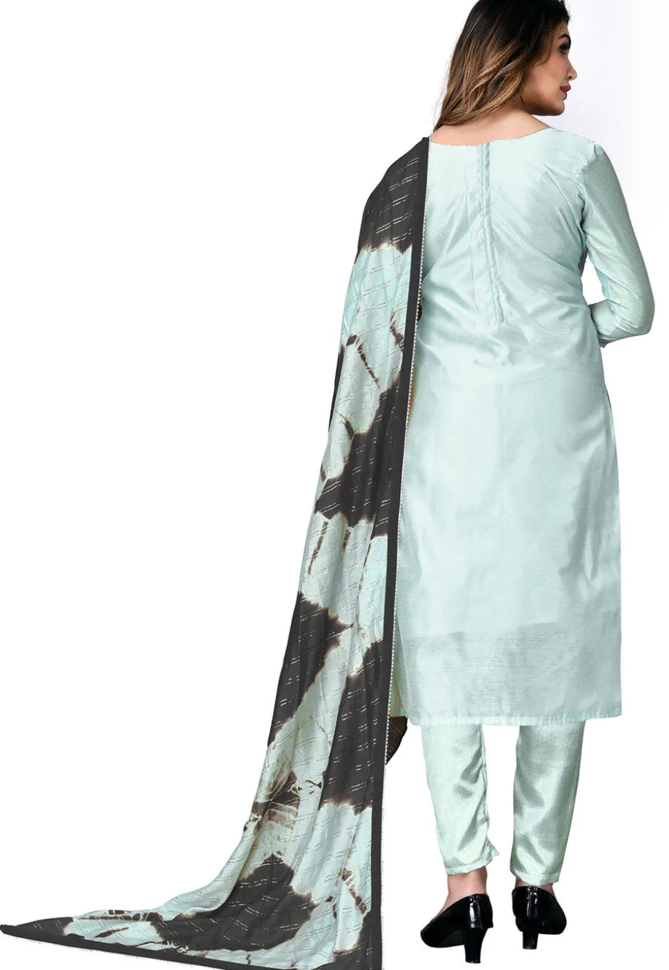 Digital Printed Chanderi Cotton Pakistani Suit in Sky Blue
