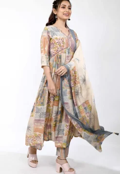 Digital Printed Chanderi Silk Pakistani Suit in Multicolor