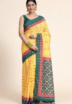 Digital Printed Chanderi Cotton Saree in Mustard