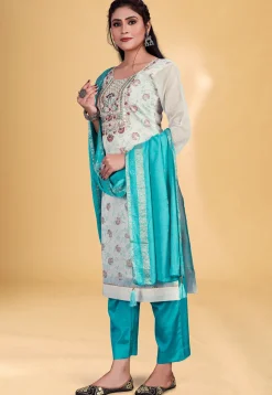 Digital Printed Chanderi Silk Pakistani Suit in Off White