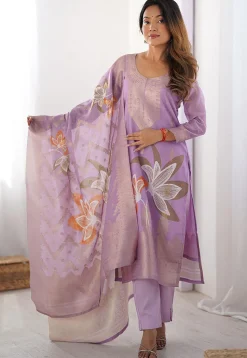 Digital Printed Chanderi Silk Pakistani Suit in Purple